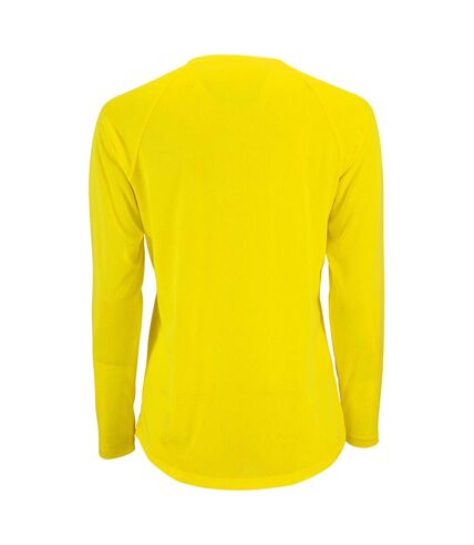 SOLS Womens/Ladies Sporty Long Sleeve Performance T-Shirt (Neon Yellow)