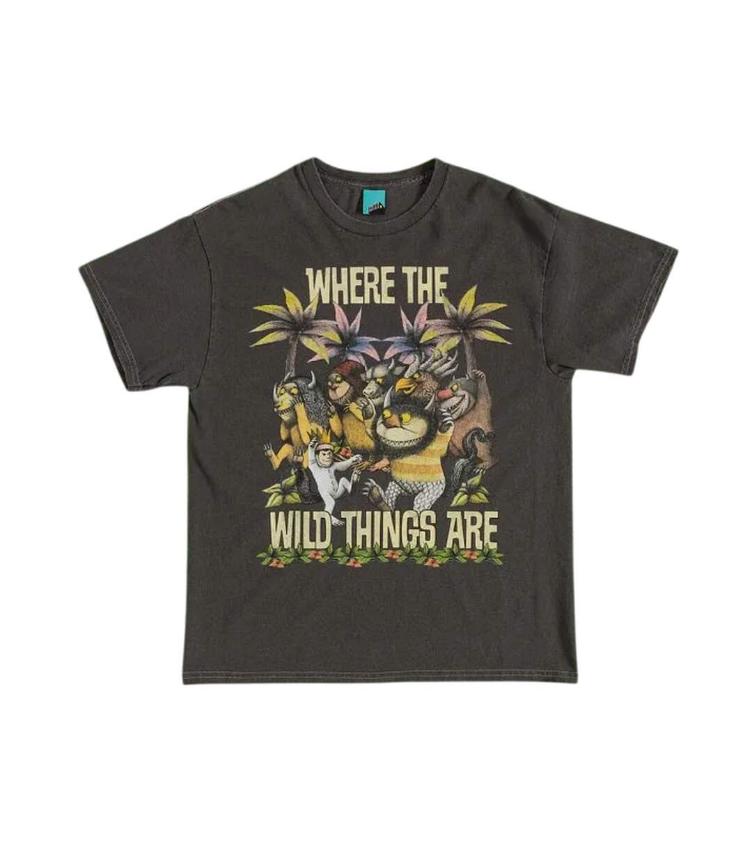 Unisex Adult Vintage Washed T-shirt Black Charcoal Where The Wild Things Are-1