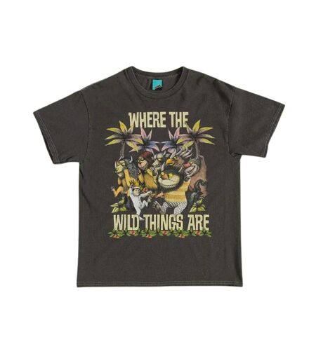 Unisex Adult Vintage Washed T-shirt Black Charcoal Where The Wild Things Are