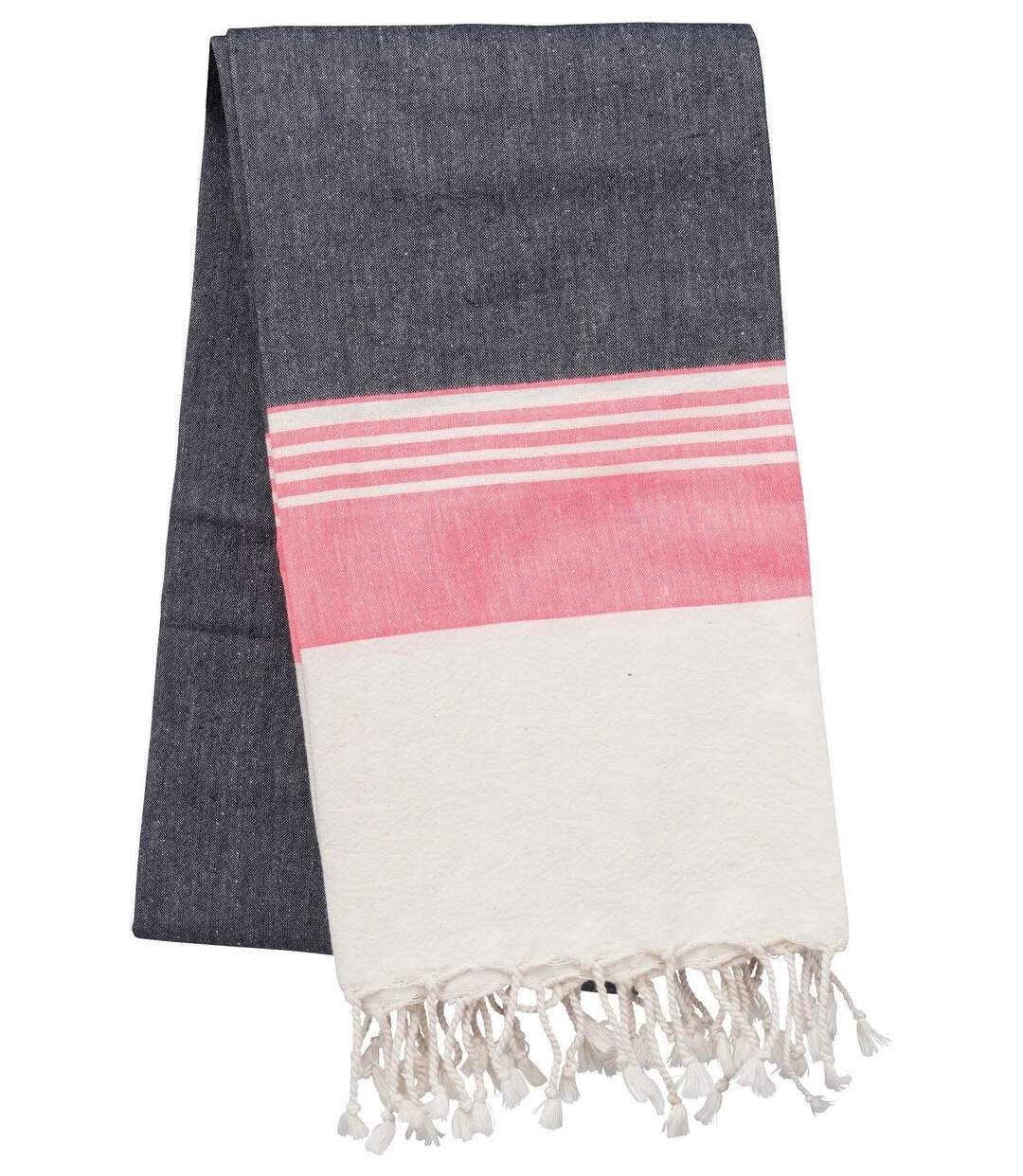 Drap de plage - Fouta à rayures aspect vieilli - K134 - gris foncé et rose-1