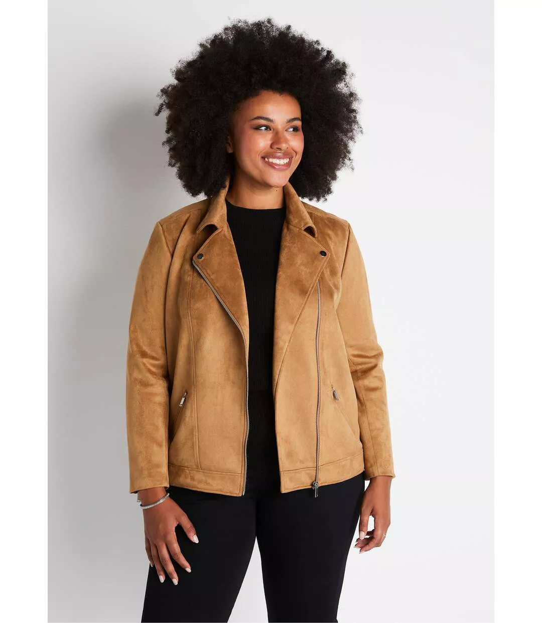 Blouson zippé court tissu suédé-1