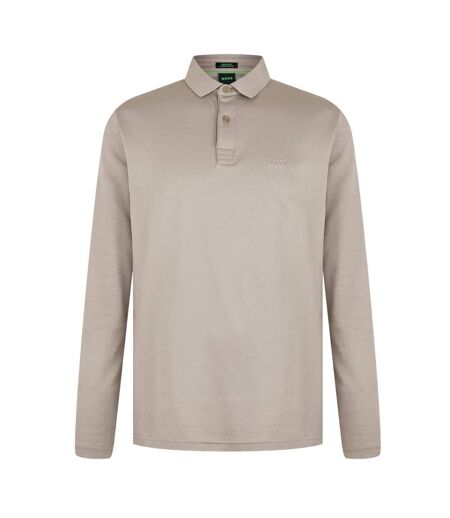 Mens Pirol Logo Long-sleeved Polo Shirt Taupe Boss