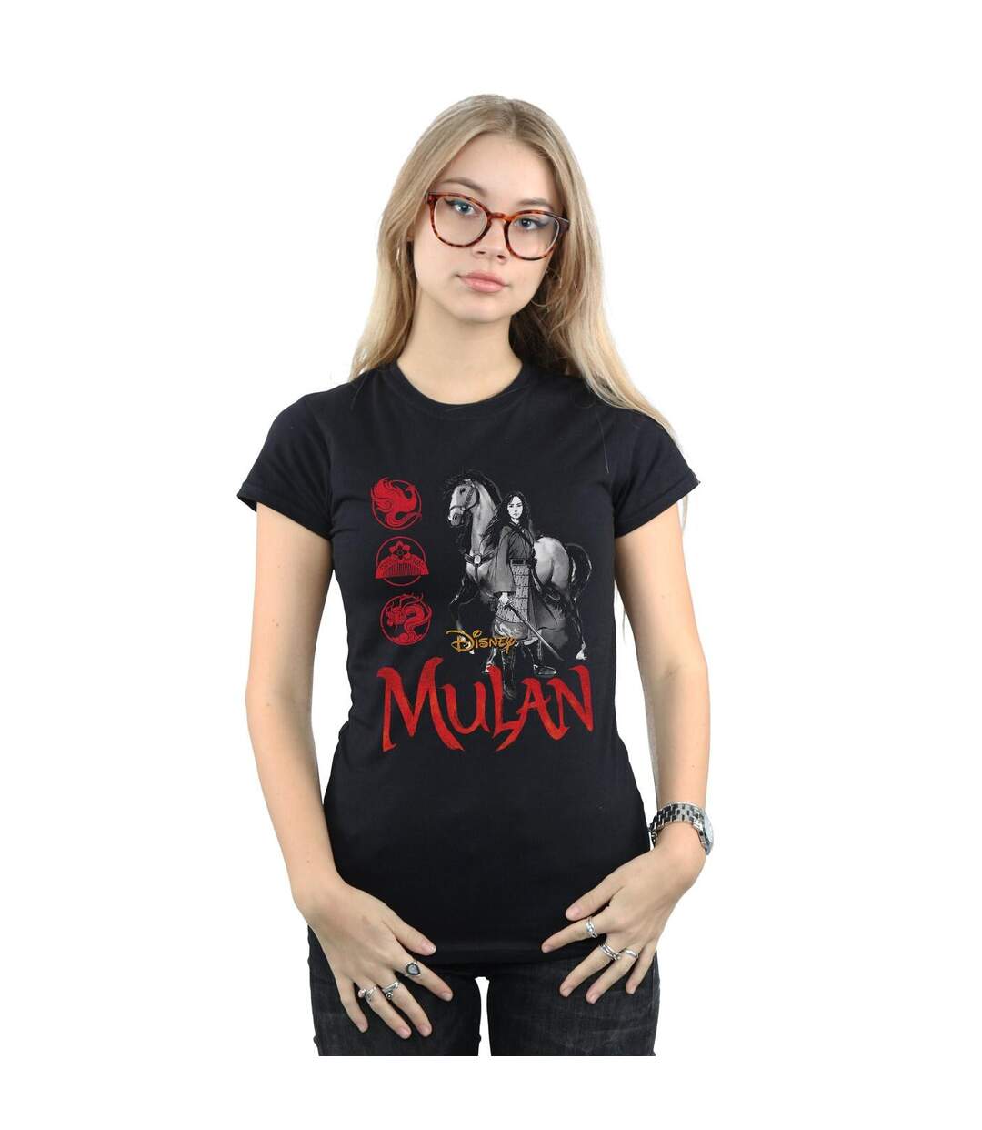 Disney Femme/Les femmes Mulan Movie Horse Pose - T-shirt en coton (Noir) - UTBI30744-2