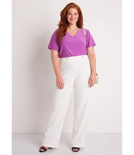 Pantalon large uni taille semi élastiquée
