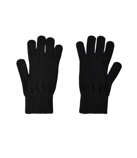 Ribbed Wool Logo Gloves Black Boss