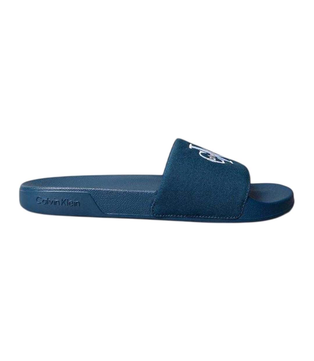 Mens Logo Slip-on Flat Sliders Navy Calvin Klein-1