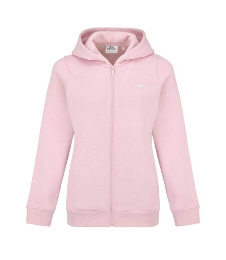 Womens/ladies Logo Fitted Full Zip Hoodie Baby Pink Slazenger