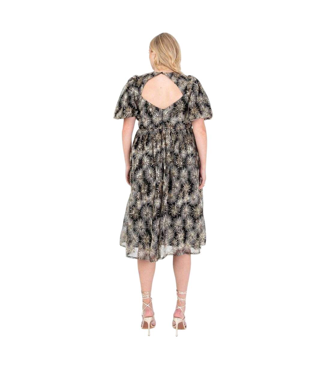 Robe Mi-longue Manches Bouffantes Femme Jaune Or Lovedrobe-2