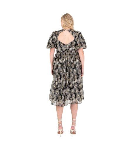 Robe Mi-longue Manches Bouffantes Femme Jaune Or Lovedrobe