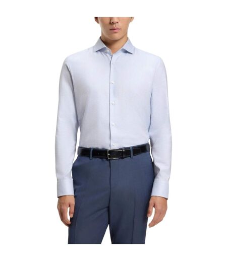 Mens Textured Check Spread Collar Shirt Light Blue Boss