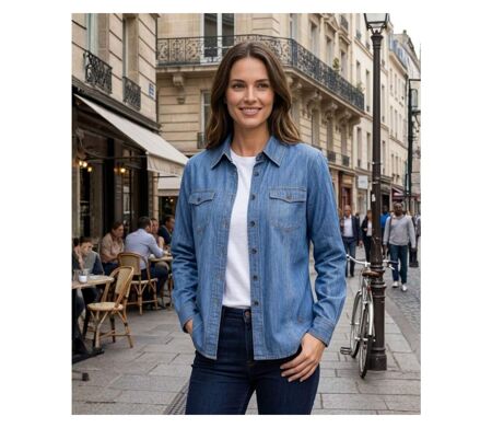 MAYFLOWER LERIDA1 – Chemisier en jean bleu denim pour femme : le confort intemporel au quotidien