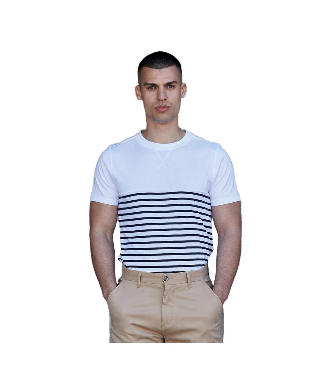 T-shirt breton adulte blanc / bleu marine Front Row