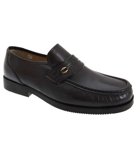 Tycoons Mens Wide Fitting Saddle Trim Moccasin Type Casual Shoes (Black) - UTDF657