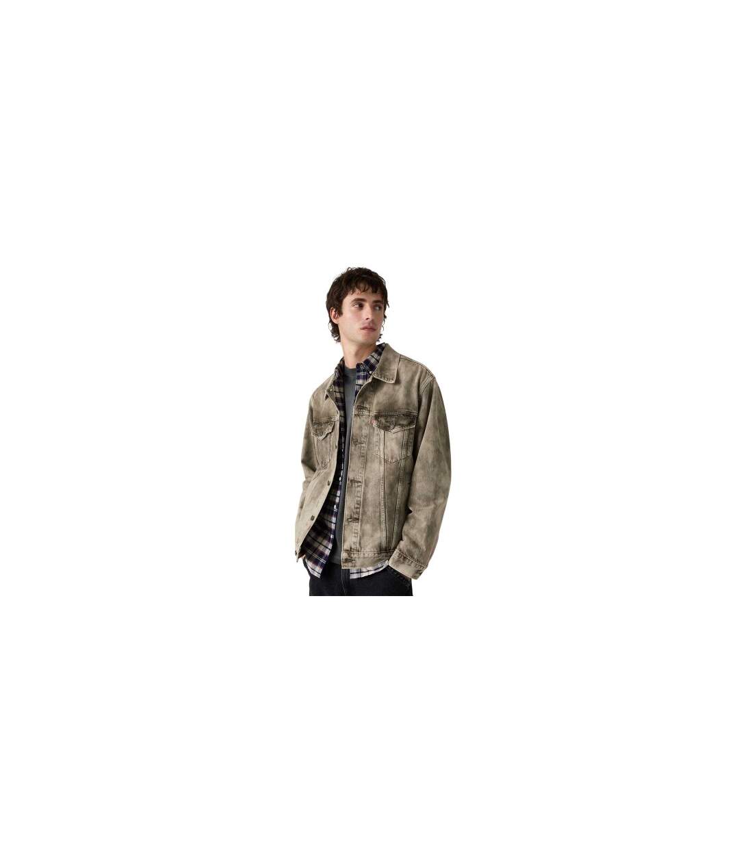 Mens Camo Denim Relaxed Fit Trucker Jacket Green Levis-1