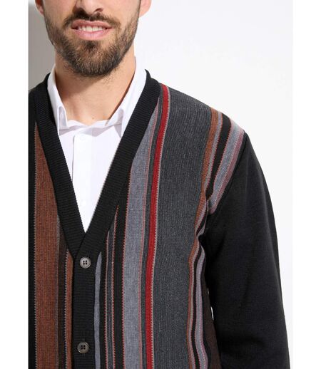 Gilet col V boutonné rayures jacquard laine