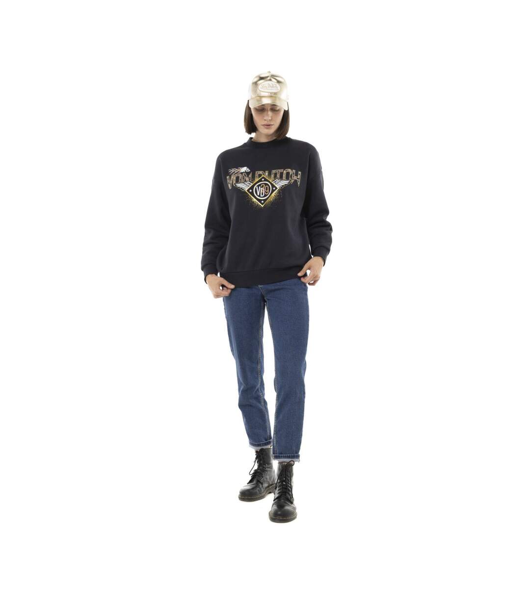 Sweat femme uni avec cold rond et patch Vondutch-4