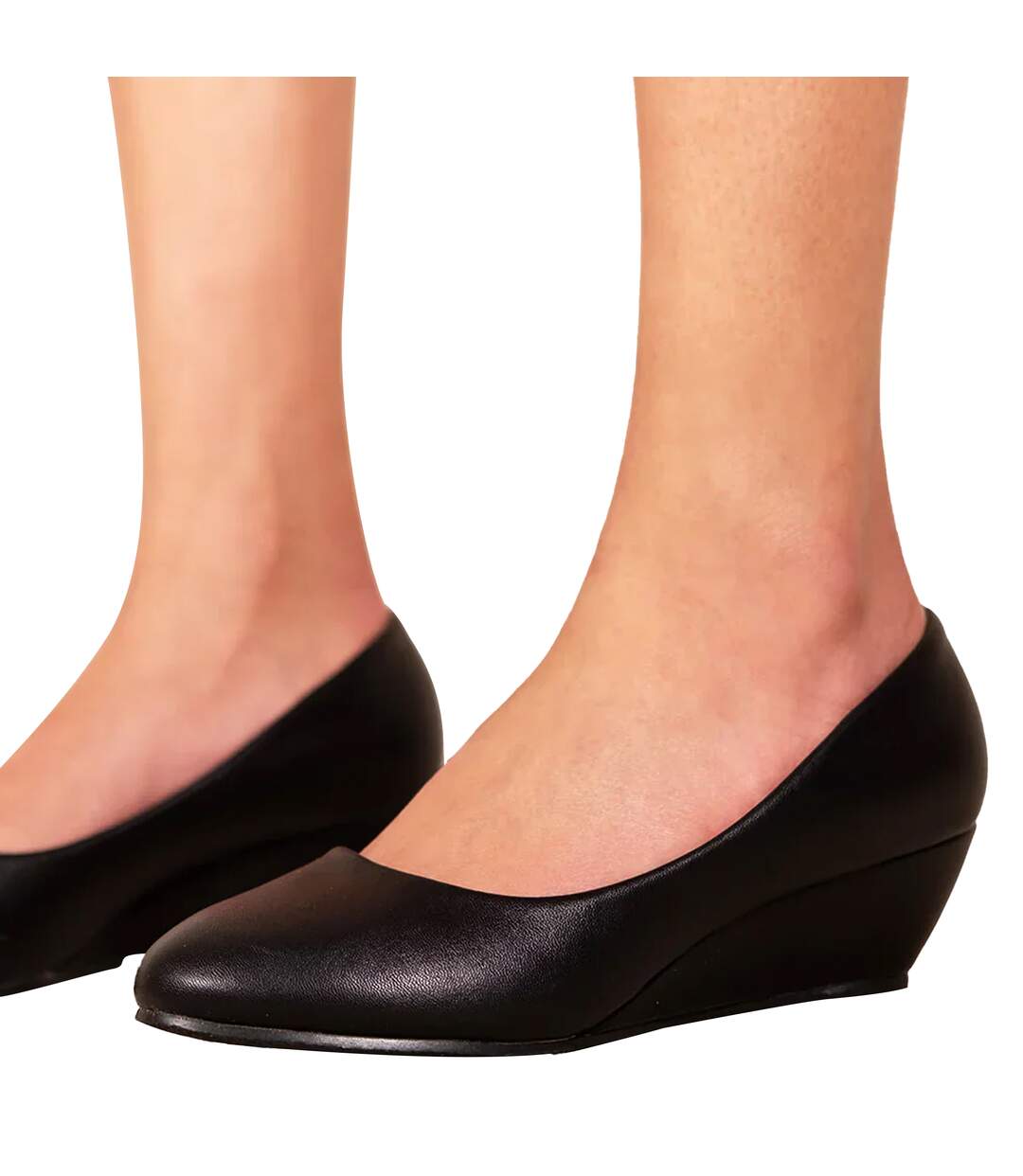 Womens/ladies Kieran Pu Wide Platform Low Wedge Court Shoes Black Where´s That From-4