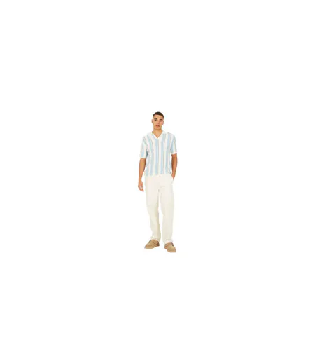 Mens Striped Knitted Polo Shirt Cream Light Green Mid Green Brave Soul