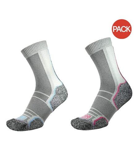 Pack of 2  Womens/ladies trek anatomical recycled socks  silver/blue/pink 1000 Mile