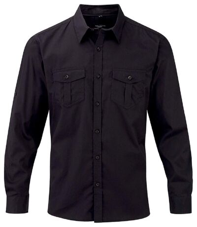 chemise manches longues retroussables - R-918M-0 - noir - homme