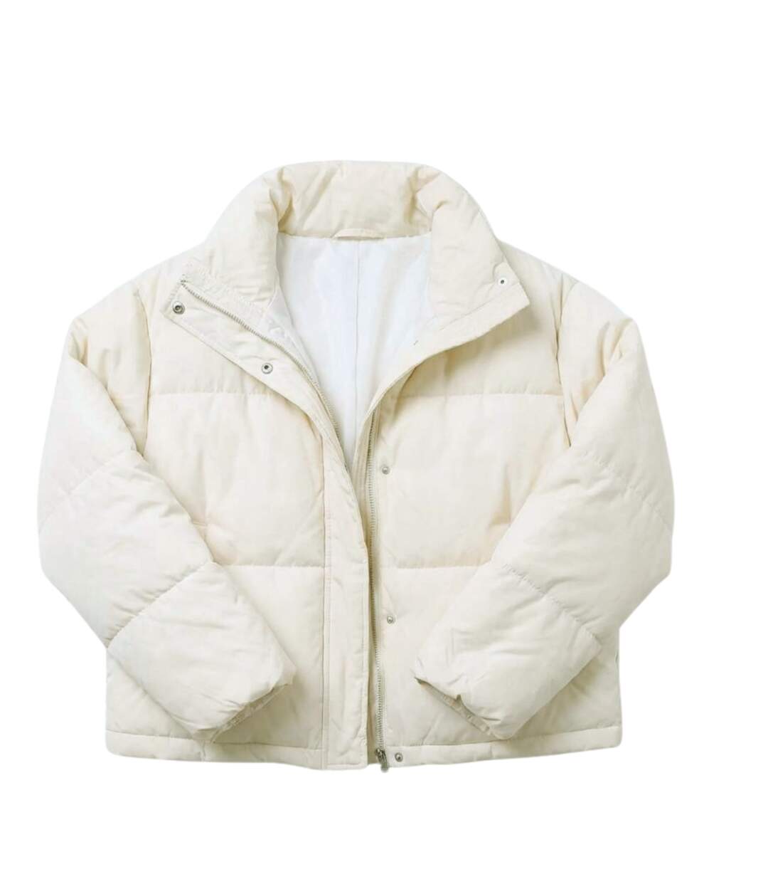 Doudoune courte pour femme beige avec capuche et poches pratiques-4