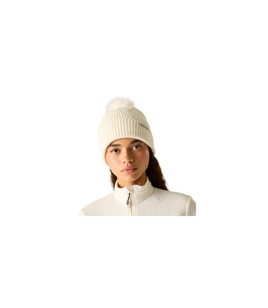 Bonnet À Revers Et Pompon Duveteux Glitz Femme Blanc Dare 2B-1