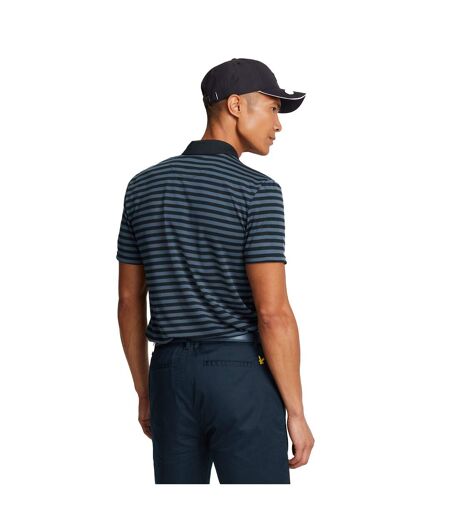 Mens broad stripe golf polo shirt dark navy/jet black Lyle & Scott