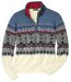Men's Festive Half Zip Knitted Jumper - Ecru Blue