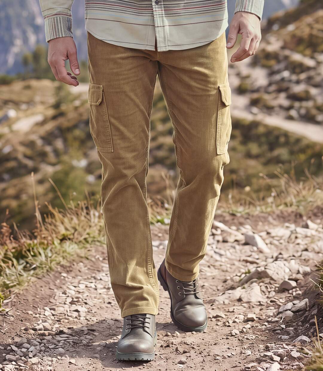 Braune Kordhose im Cargo-Stil-3