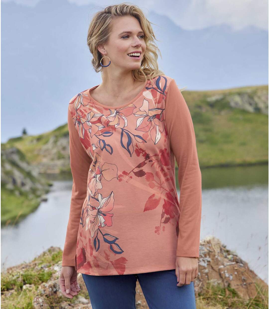 Women's Terracotta Floral Print Tunic-1