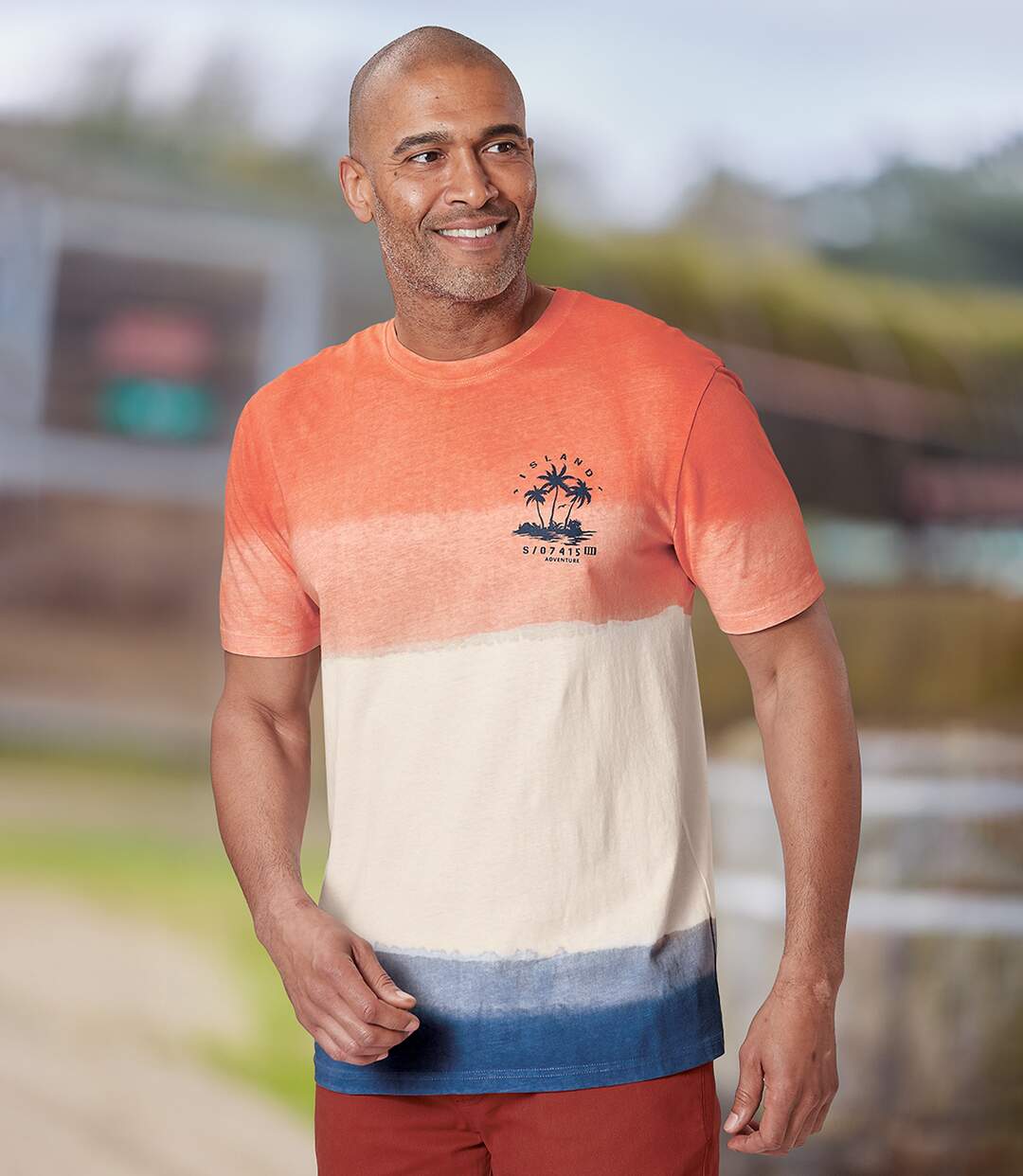 Men's Orange Gradient Print T-Shirt-2