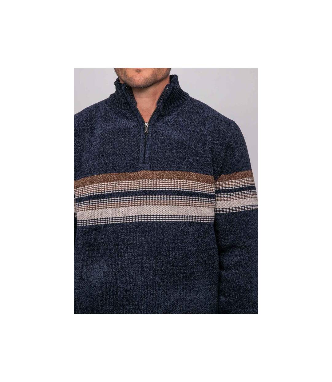 Pull chenille col camionneur zippé rayures LATORIA-3