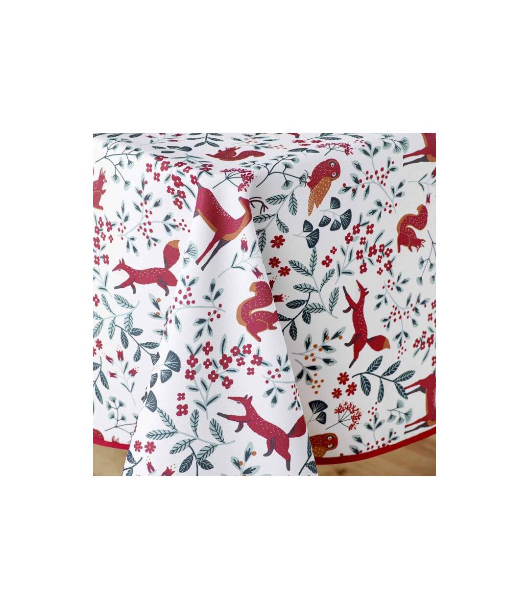 Nappe Imprimé Forestine 150x240cm Blanc & Rouge-2