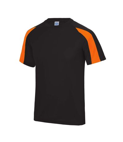 Just Cool Mens Contrast Cool Sports Plain T-Shirt (Jet Black/Electric Orange)