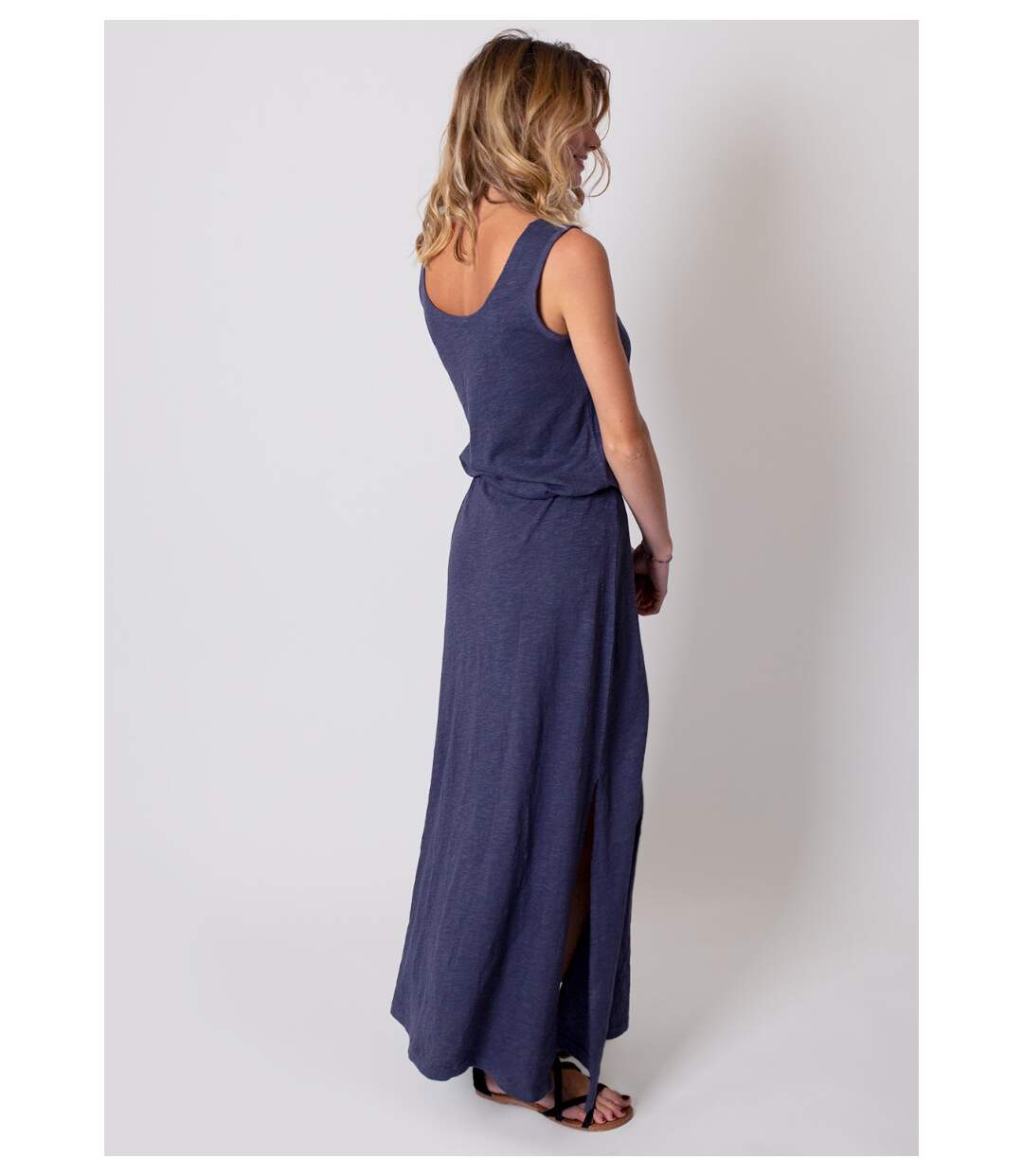 Robe longue en coton sans manches NADINE gris bleu Coton Du Monde