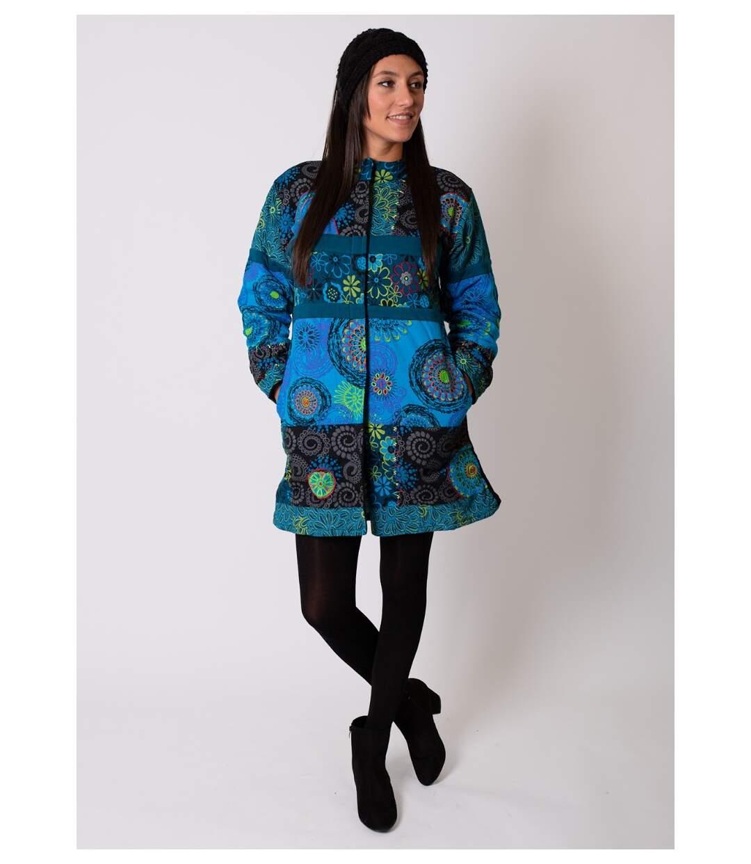 Manteau doublé polaire KWANGO ethnique bleu Coton Du Monde