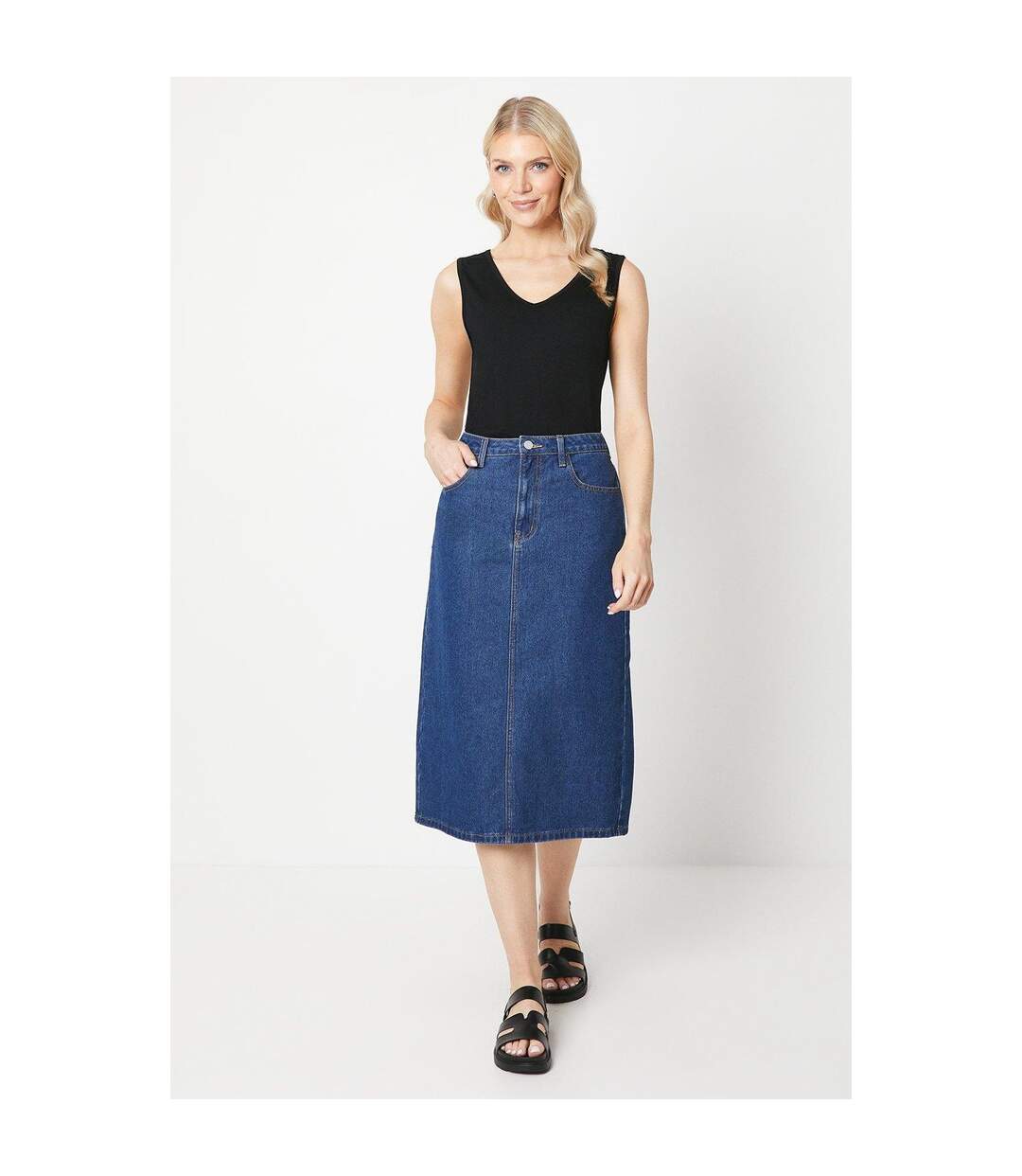 Womens/ladies denim split hem midi skirt dark blue Principles