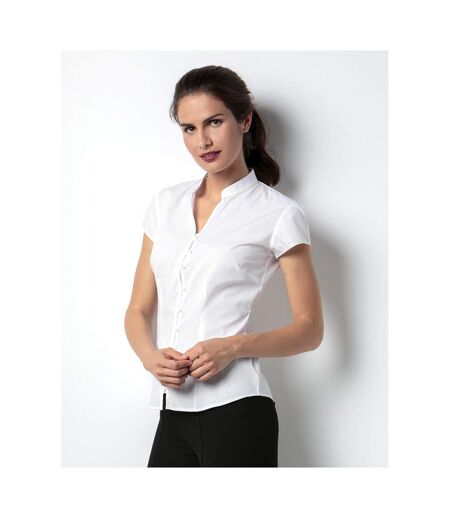 Kustom Kit Ladies Continental Blouse Mandarin Collar Cap Sleeve (White) - UTBC631
