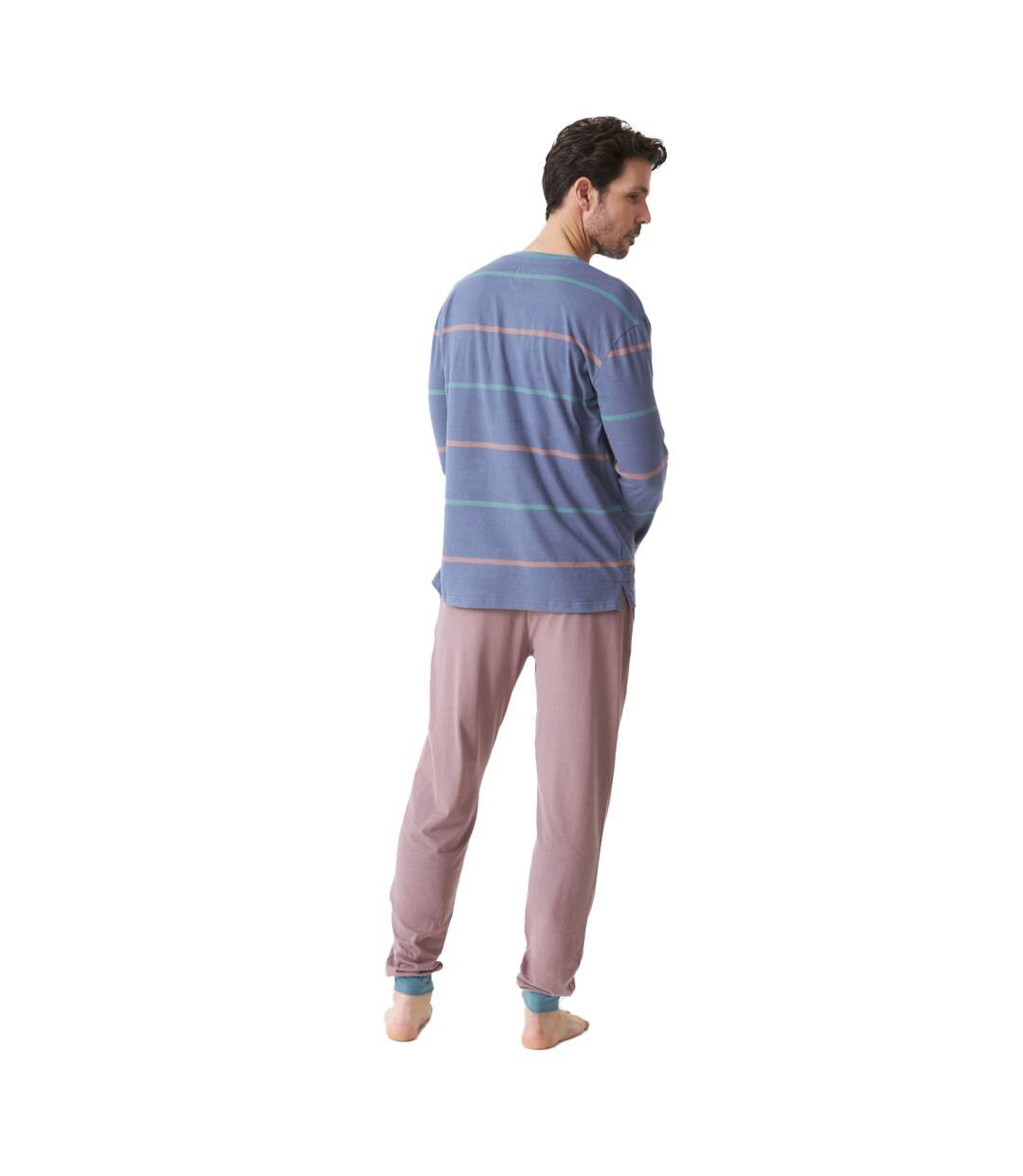 JJB8 Men's Cotton Pajamas Half Zip Long Sleeve-3