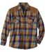 Men's Checked Shirt With Faux-Suede Panels - Blue Brown