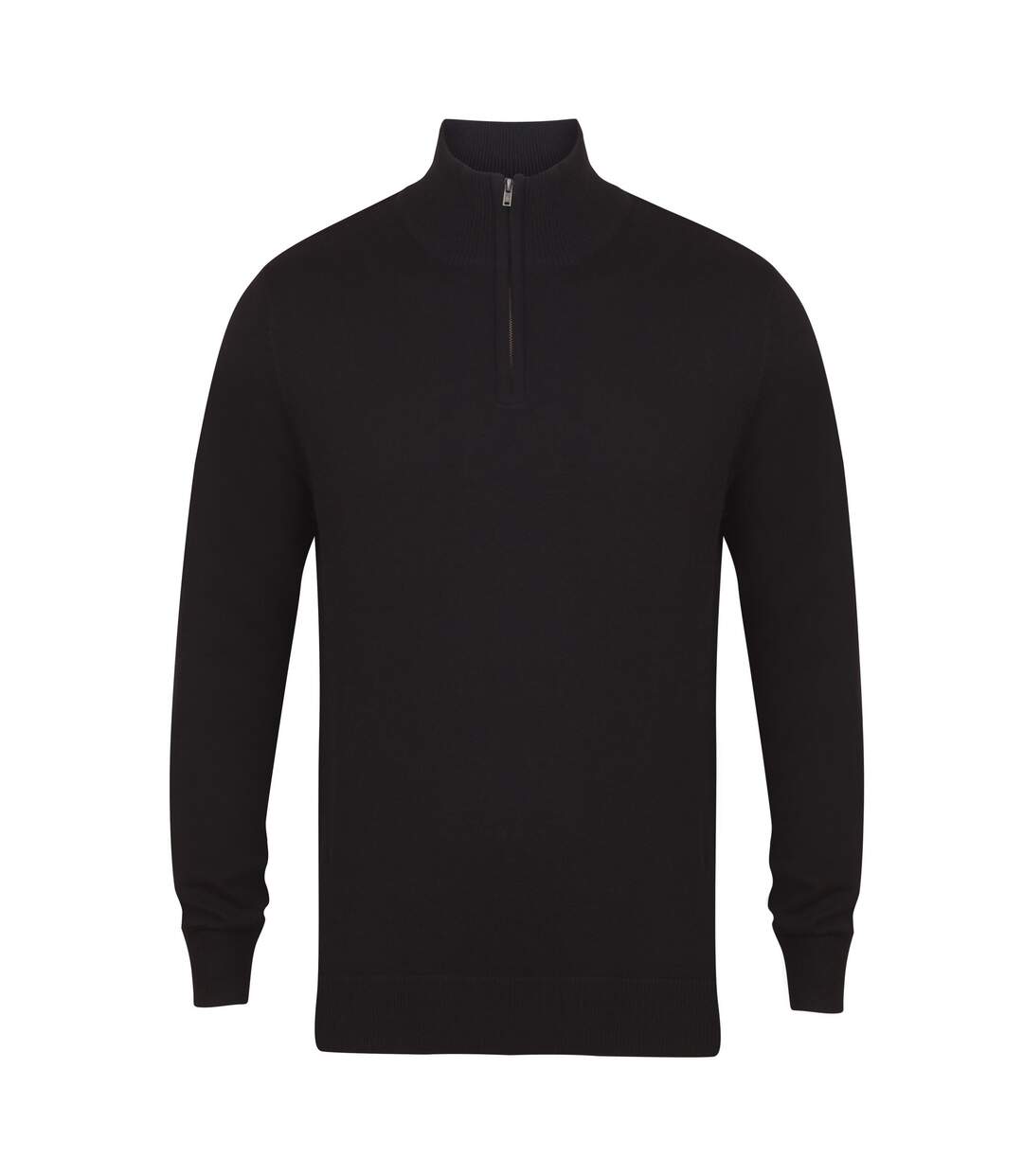 Henbury Mens 1/4 Zip Long Sleeve Sweater (Black)