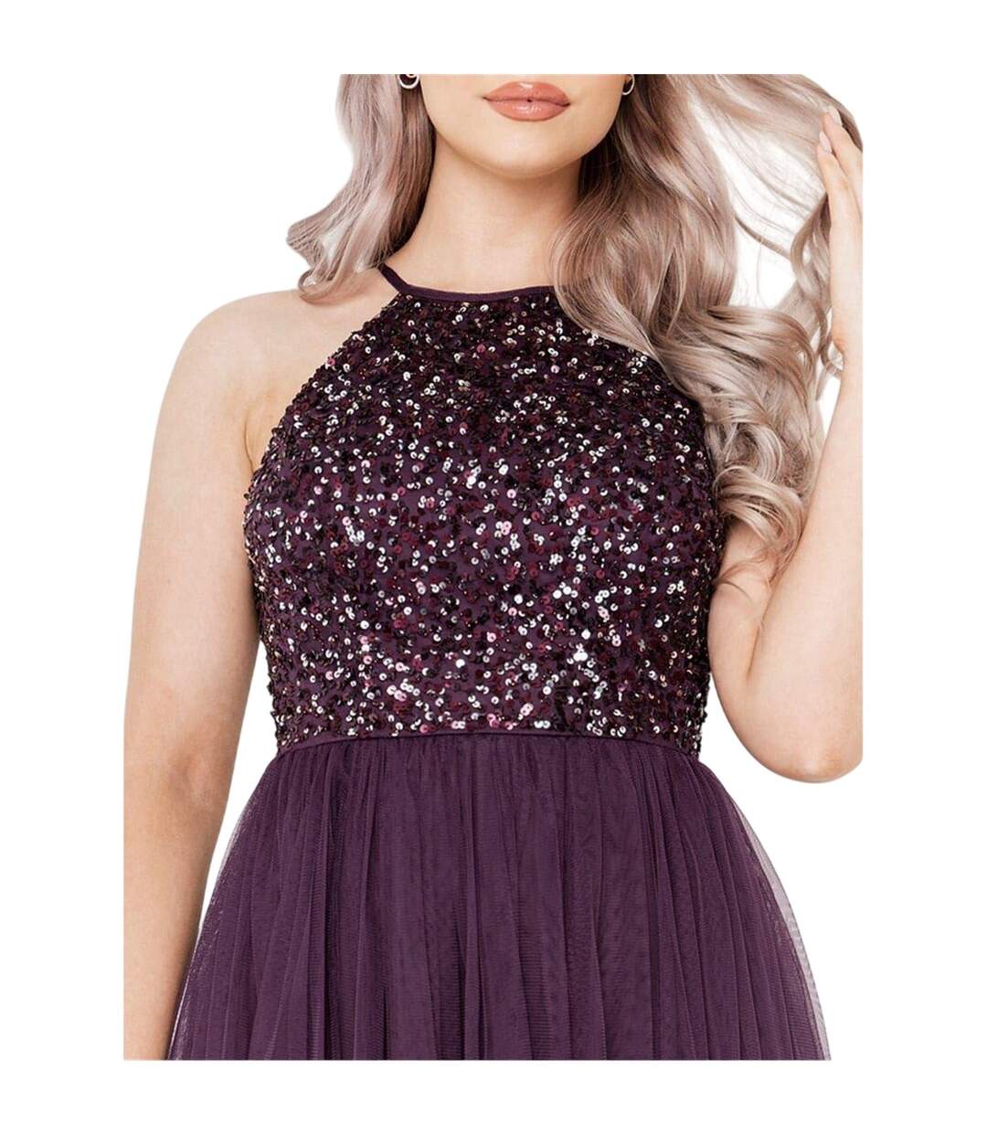 Womens/ladies Sequin Midi Dress Berry Maya Deluxe-4