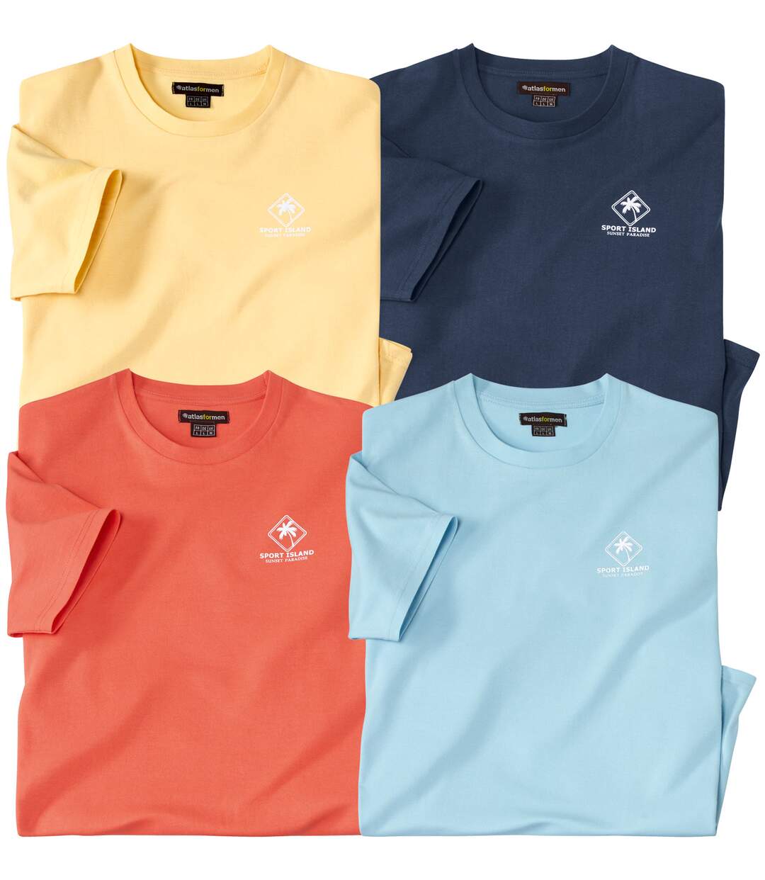 Pack of 4 Men's Cotton T-Shirts - Yellow Coral Navy Blue-1