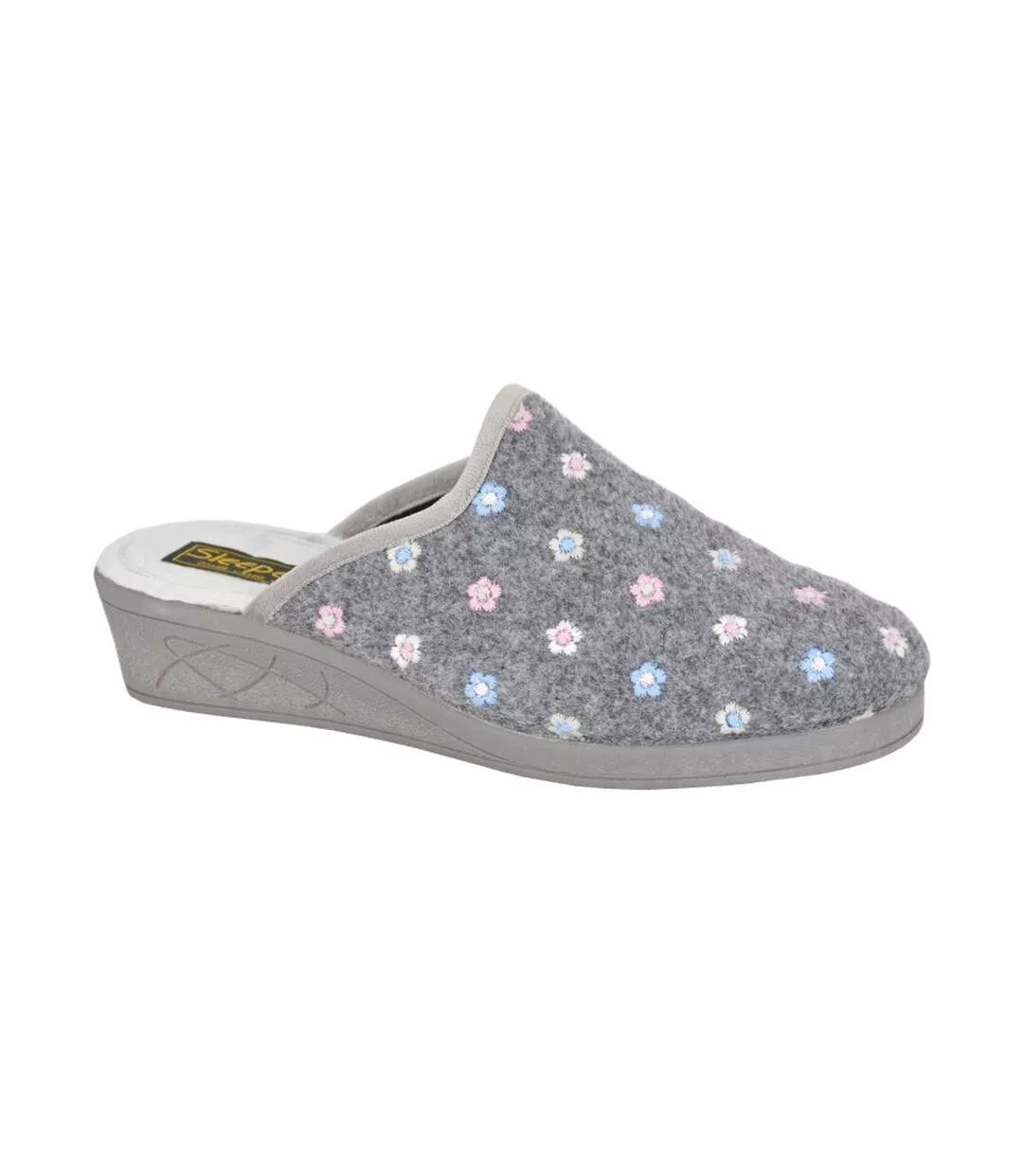 Chaussons Mules Style Broderie Florale Josephine Femme Gris Sleepers-1