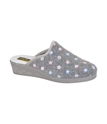 Chaussons Mules Style Broderie Florale Josephine Femme Gris Sleepers