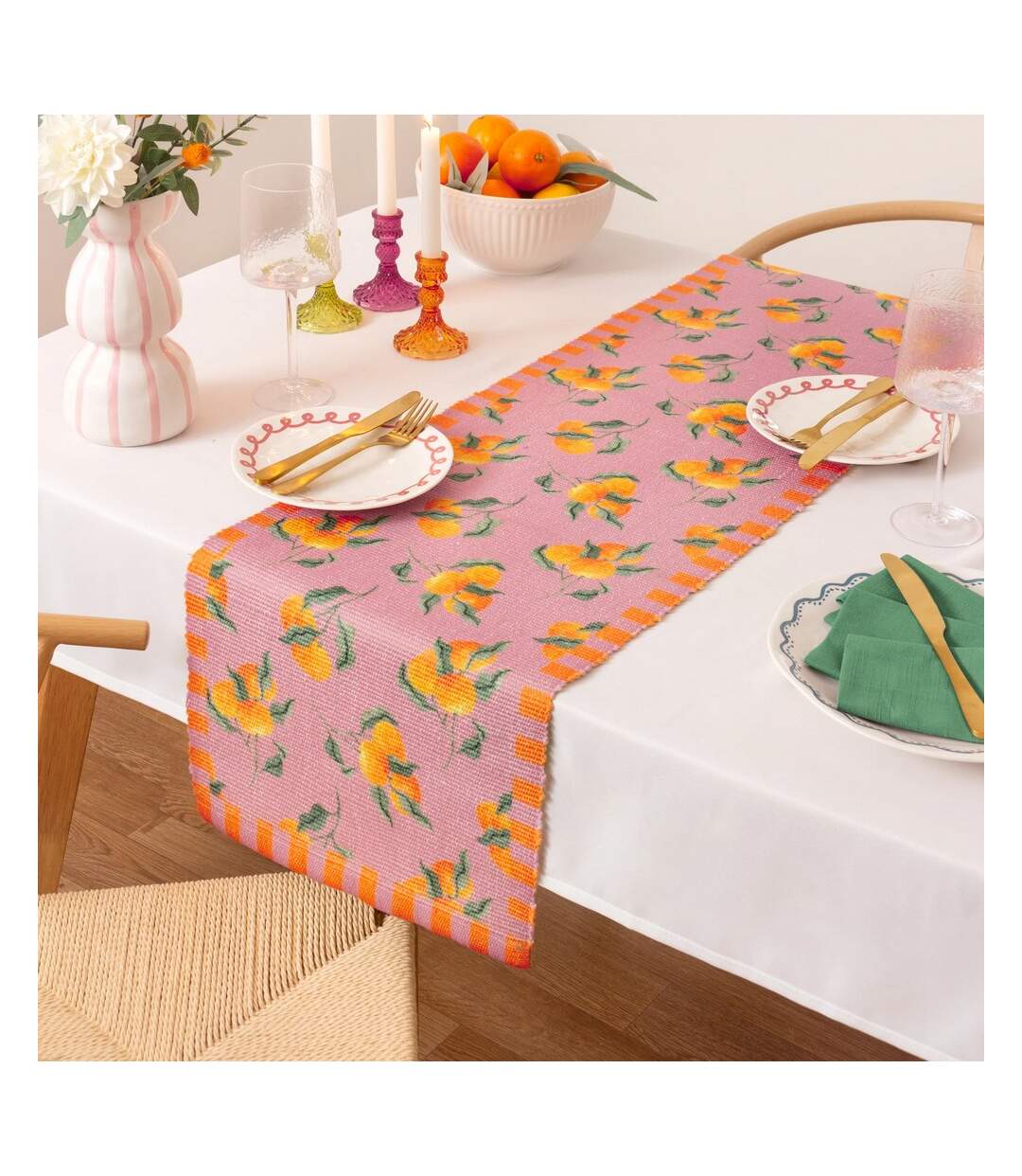 Oranges table runner 220cm x 35cm pink Furn