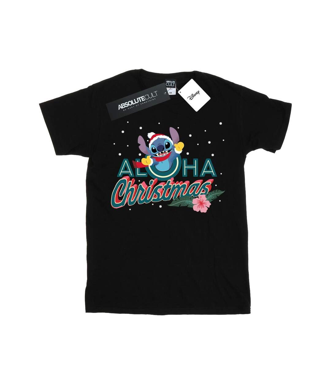 Disney Womens/Ladies Lilo And Stitch Aloha Christmas Cotton Boyfriend T-Shirt (Noir) - UTBI29647-1