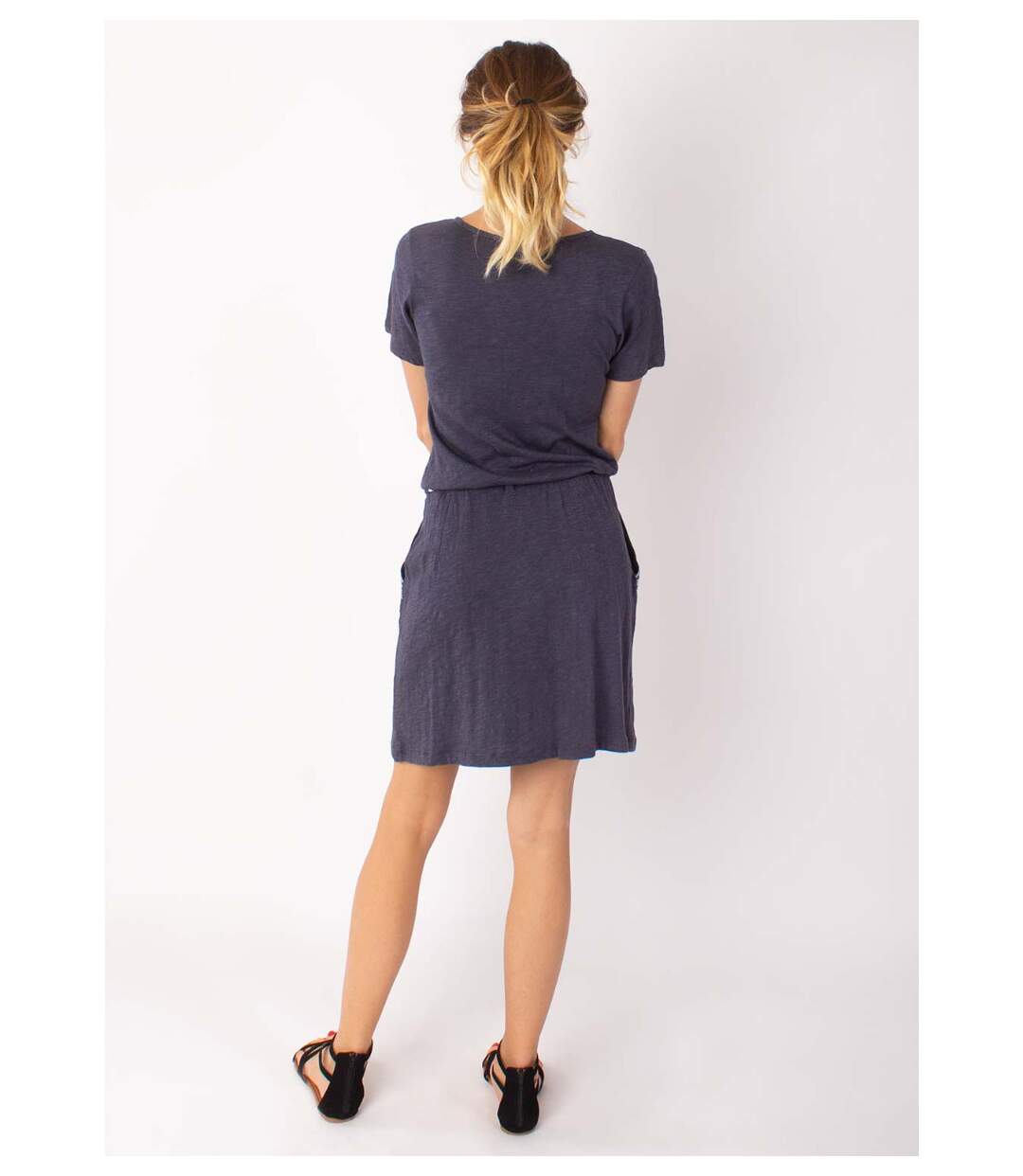 Robe courte casual en coton SIXTINE ethnique gris bleu Coton Du Monde