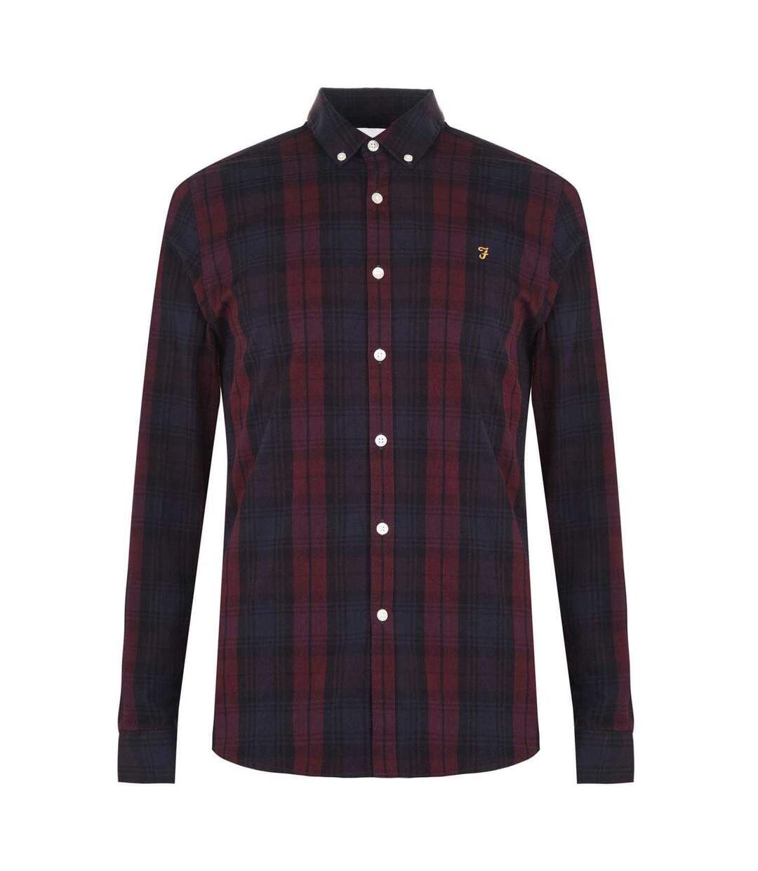 Mens Checked Cotton Button-down Shirt Red Farah-1