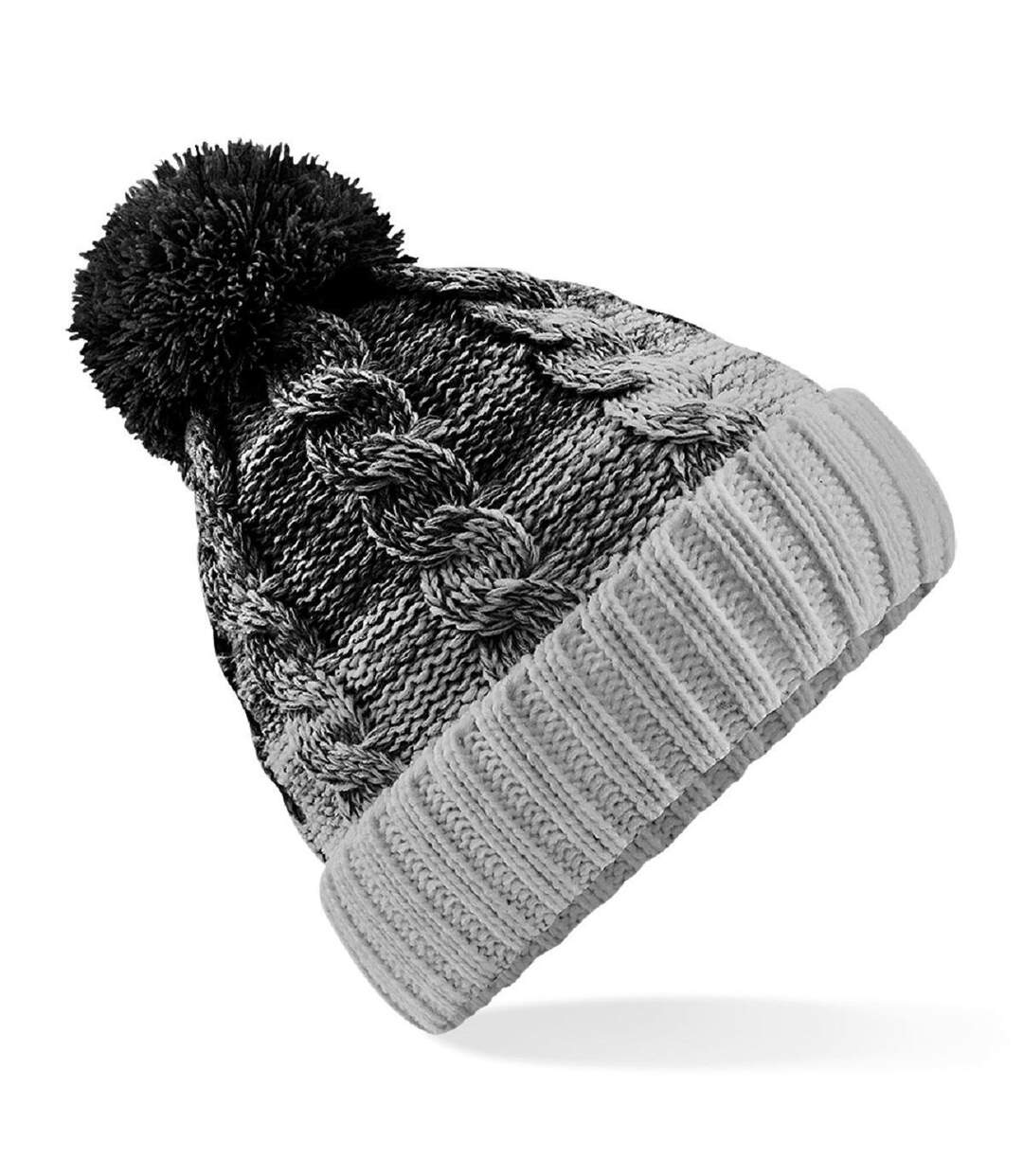 Bonnet ombré maille torsadée à pompon adulte - B459 - noir dégradé-1